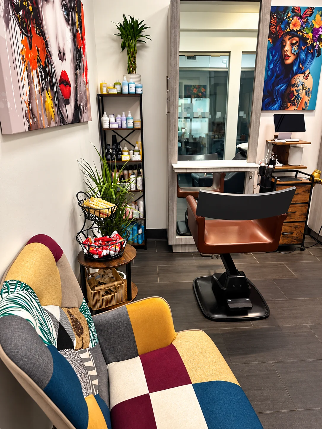 Millie Artistry private salon suite lounge and styling station